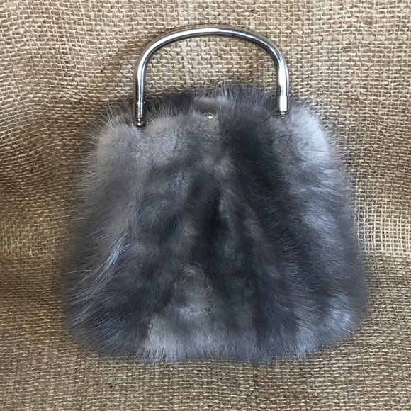 Genuine Grey Mink Fur Hand Bag - Purse - Picture 1 of 8